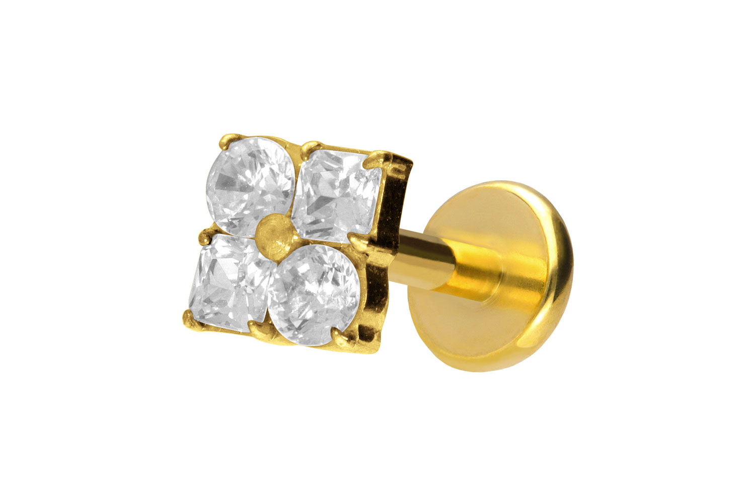 Titan Labret Piercing mit Push Fit KRISTALLBLUME